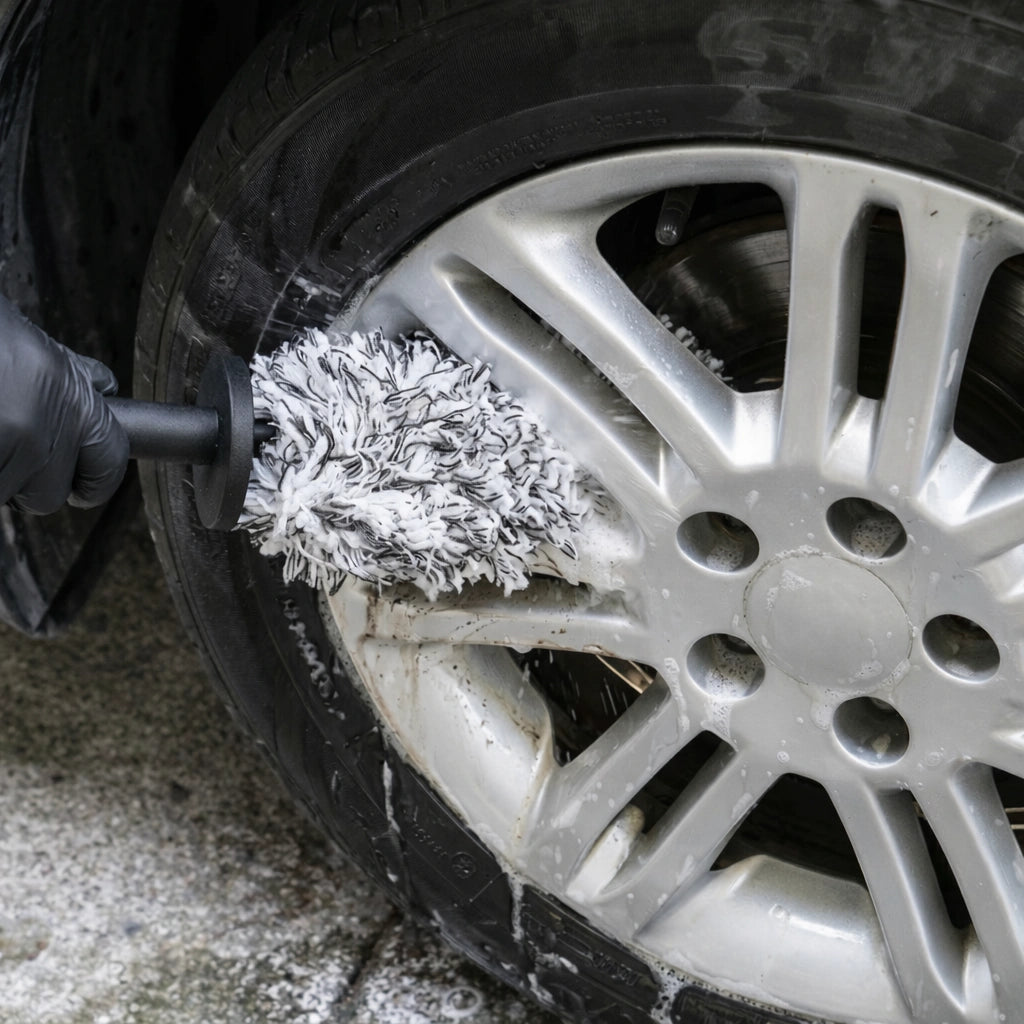 alt="Почистване на джанта с микрофибърна четка WHEEL BRUSH"