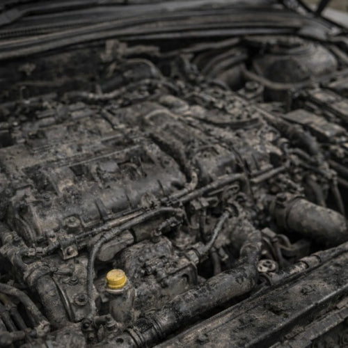 alt="Мръсен двигателен отсек преди ENGINE DEGREASE"