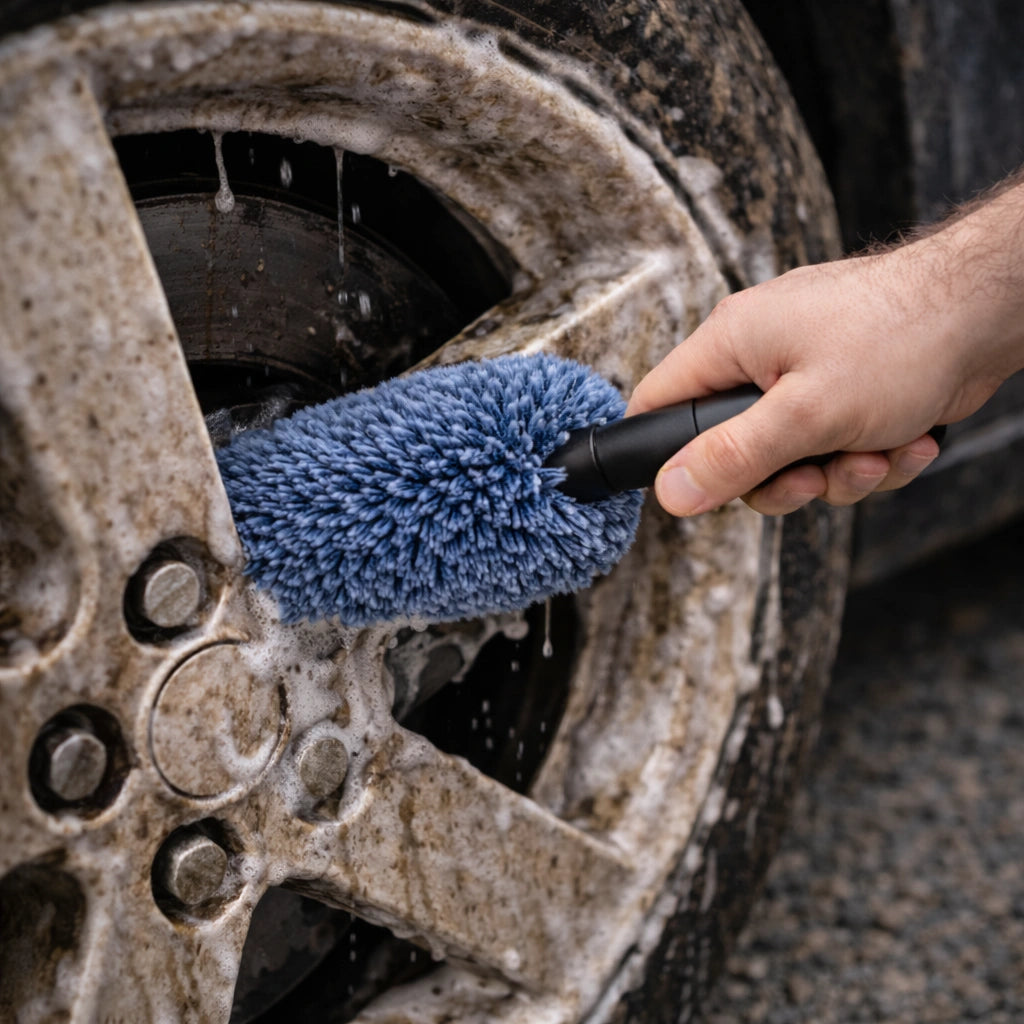 alt="Почистване на джанти с WHEEL BRUSH"